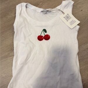 White Cherry Embroidered Tank Top